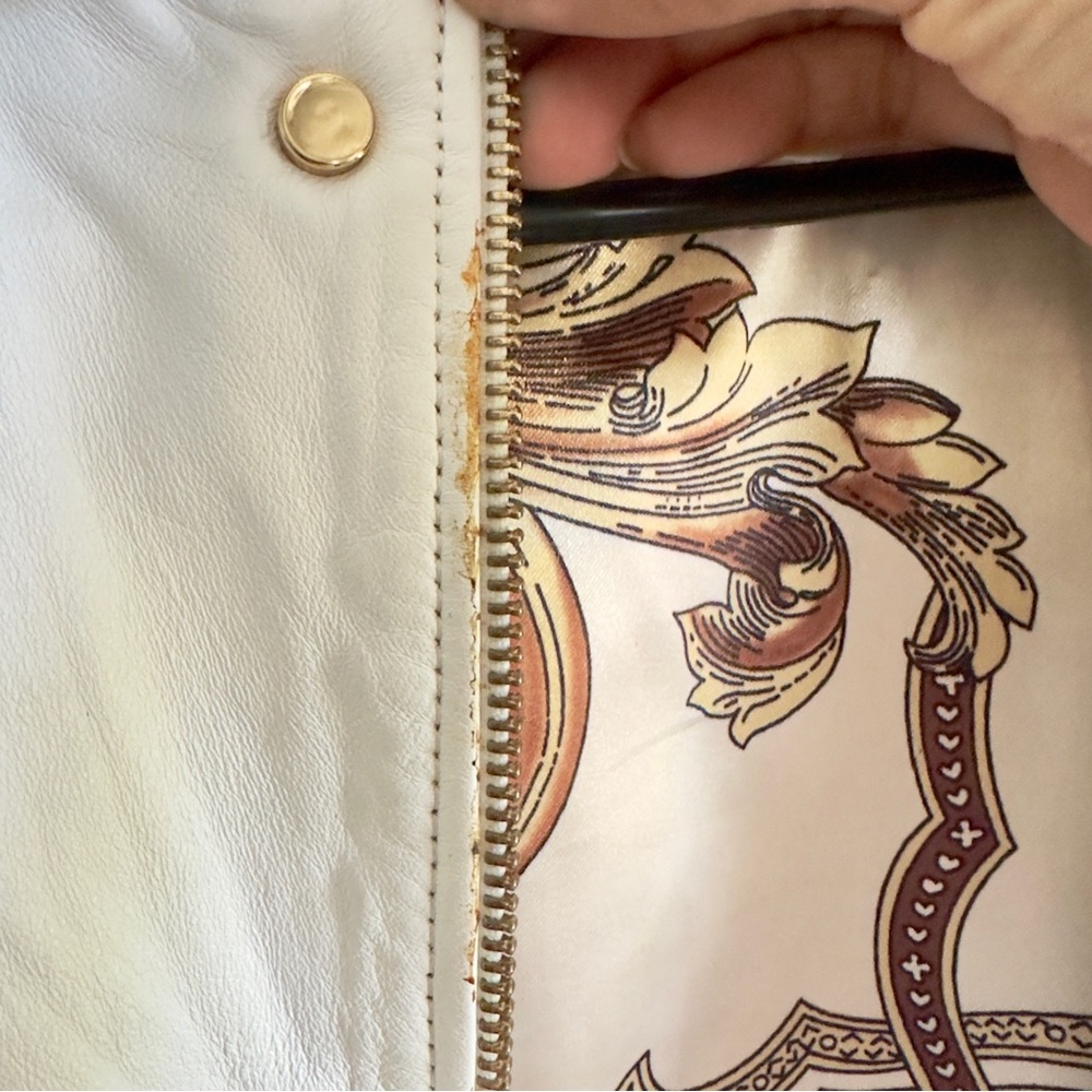 Balmain Paris Leather Jacket White Cropped Moto Gold Buttons Size S - Picture 10 of 11